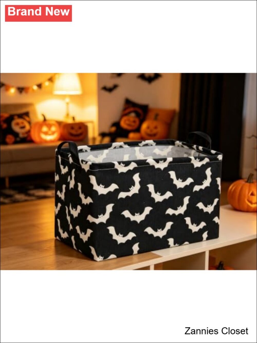 π» Rectangular Bat Basket Kids Storage Bin Organizer with Handles Halloween - Picture 4 of 5